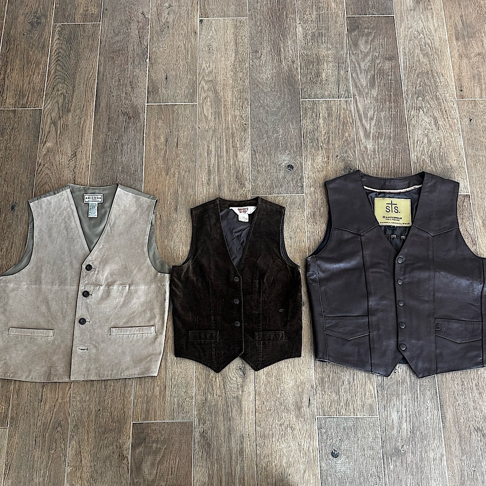 Vintage Western Vest Bundle – Suede, Leather,Corduroy (Lot of 3) Halloween